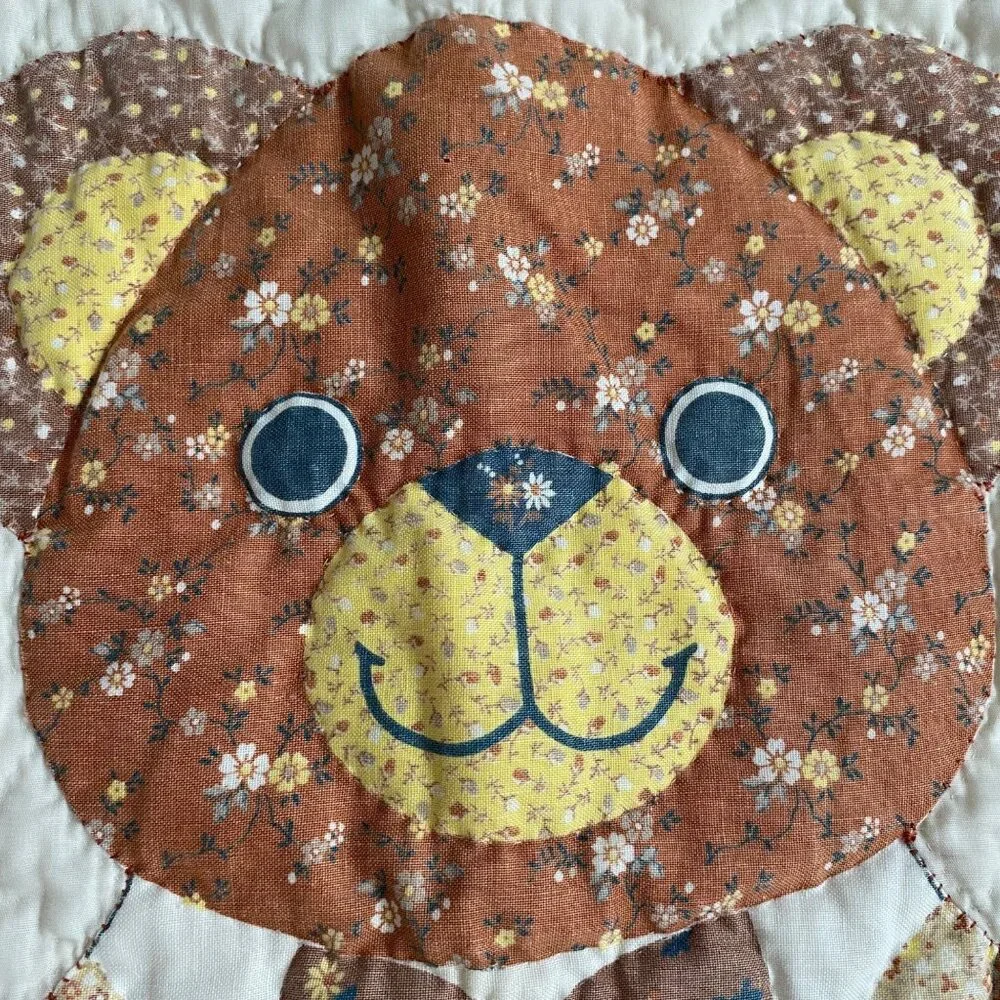 Vtg applique Teddy bear‎ quilt baby country nursery farmhouse cottagecore 34x44